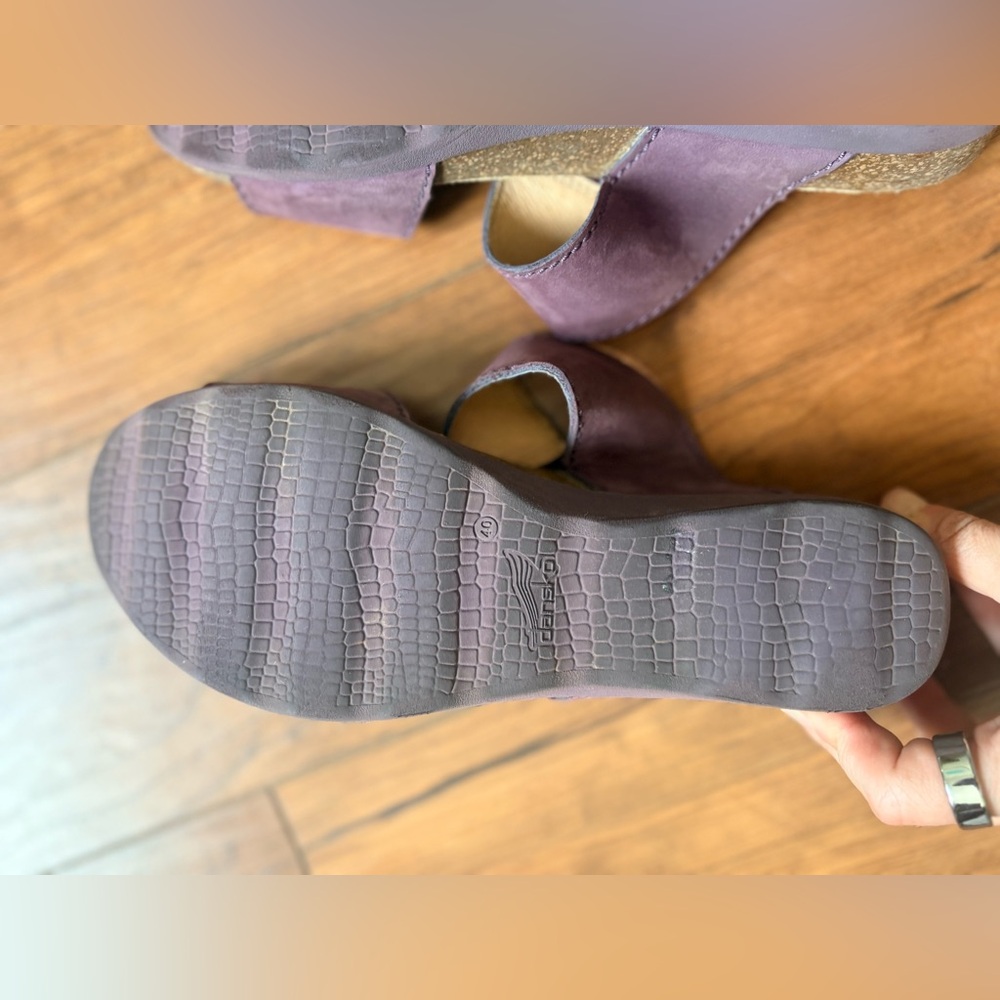 Dansko Maddy Wedge Slide Sandal 40 10 Plum Nubuck Leather Cork Platform - Picture 11 of 12